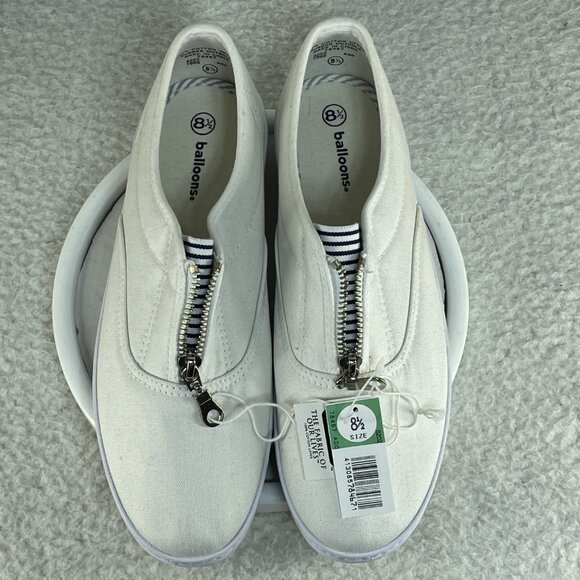 Balloons Red & White Cotton Slip On Sneakers Size 8.5 w/ Zipper Detail - Picture 5 of 9